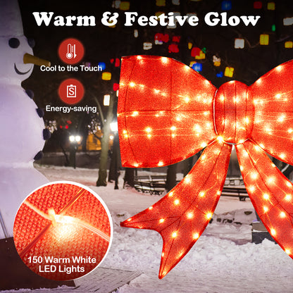 37 inch Lighted Christmas Bow Decoration with 150 Warm White LED Lights and 2 Hanging Rings
