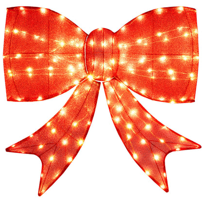 37 inch Lighted Christmas Bow Decoration with 150 Warm White LED Lights and 2 Hanging Rings