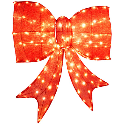 37 inch Lighted Christmas Bow Decoration with 150 Warm White LED Lights and 2 Hanging Rings