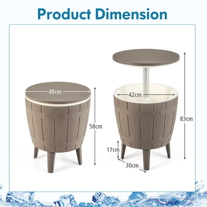 Outdoor Cooler Side Table with Telescopic Tabletop for Beer &amp; Wine-Brown