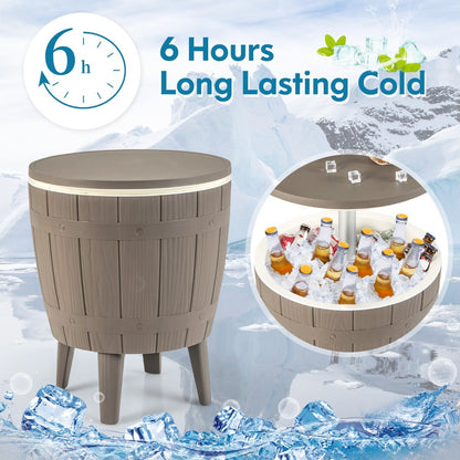Outdoor Cooler Side Table with Telescopic Tabletop for Beer &amp; Wine-Brown