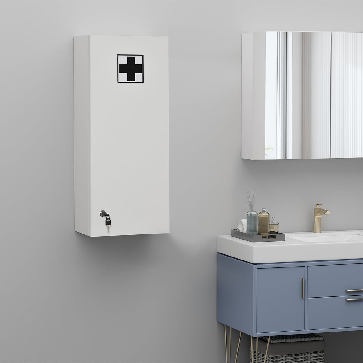 kleankin Wall Mounted Medicine Cabinet, First Aid Cabinet with Adjustable Shelves, Lockable with 2 Keys, White