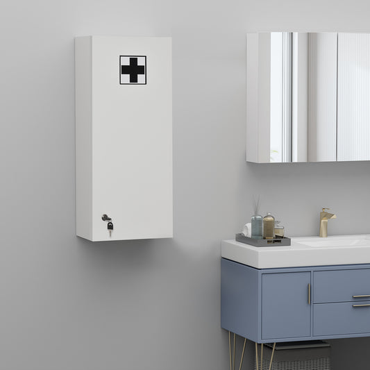 kleankin Wall Mounted Medicine Cabinet, First Aid Cabinet with Adjustable Shelves, Lockable with 2 Keys, White