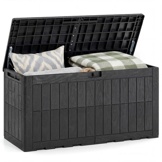 380 L Outdoor Deck Box All-Weather Lockable Storage Bin with Lid and Handles-Black