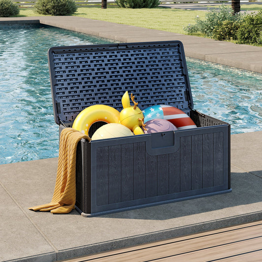380L Large Waterproof Storage Deck Box for Garden Tools-Grey