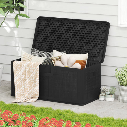 380L Large Waterproof Storage Deck Box for Garden Tools-Black