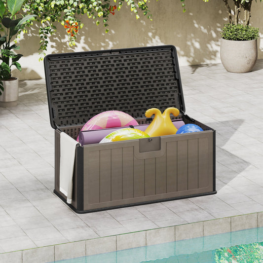 380L Large Waterproof Storage Deck Box for Garden Tools-Black & Brown