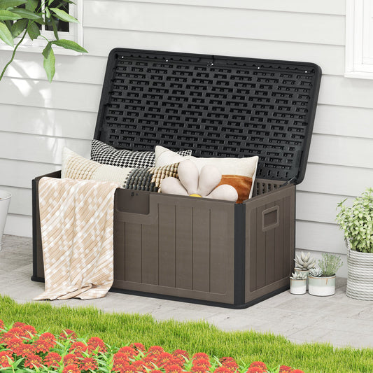 380L Large Waterproof Storage Deck Box for Garden Tools-Black & Brown