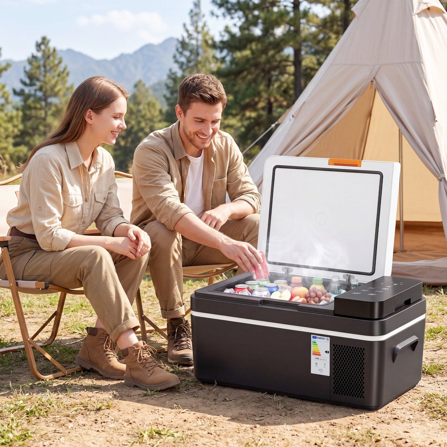 Outsunny 20L Compressor Car Fridge Freezer, Camping Refrigerator with App Control, 12/24V DC and 100-240V AC,