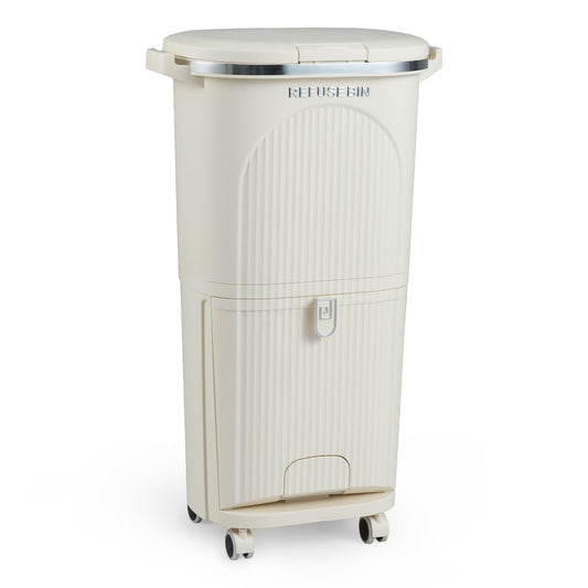 38L Kitchen Trash Can Sorting Garbage Bin with Lid 2 Detachable Buckets-Beige