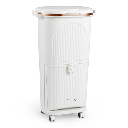 38L Kitchen Trash Can Sorting Garbage Bin with Lid 2 Detachable Buckets-White