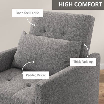 HOMCOM 3-In-1 Chair Bed, Convertible Sleeper Chair with Adjustable Backrest, Pillow and Footrest for Living Room, Grey