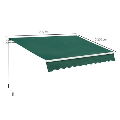 Outsunny Awnings for Patio Awning Canopy Shelter Garden Sun Shade UV Blocker Light Weight Aluminium Frame w/ Hand Crank 3 x 2m Green