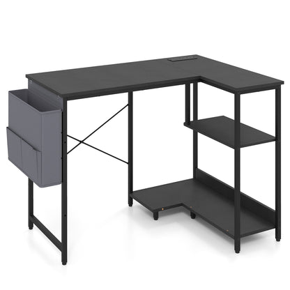 39.5" L-Shaped Computer Desk with Integrated Charging Hub-Black