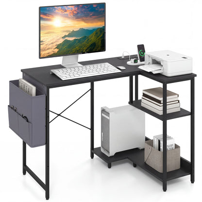 39.5" L-Shaped Computer Desk with Integrated Charging Hub-Black