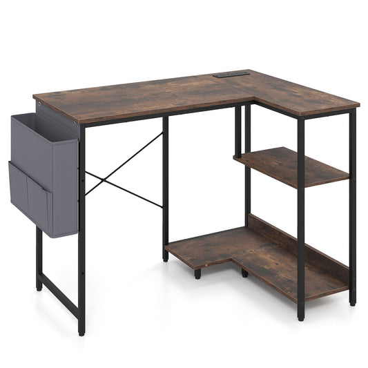 39.5" L-Shaped Computer Desk with Integrated Charging Hub-Rustic Brown