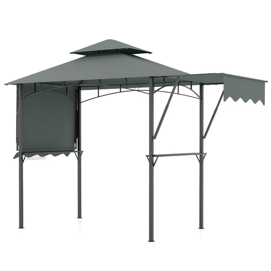 398 x 153 cm Grill Gazebo with Dual Side Awnings and Adjustable Shadow-Grey