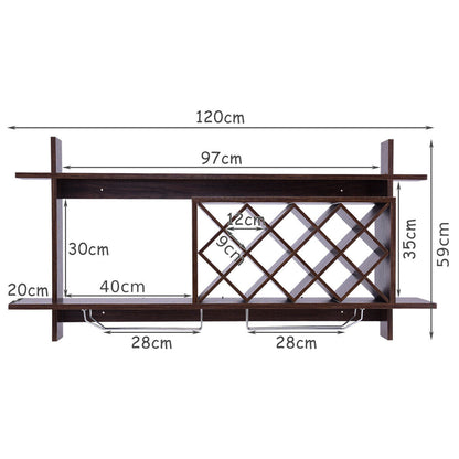 Wall-mounted Wine Rack with Wine Glass Holder-Walnut