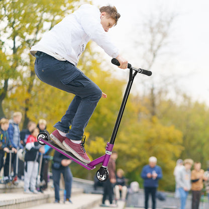 Hulajnoga akrobatyczna HOMCOM, 360√Ç¬∞, poziom podstawowy, z lekkim aluminiowym pokładem i łożyskami ABEC 7, dla początkujących w wieku 14+, fioletowy