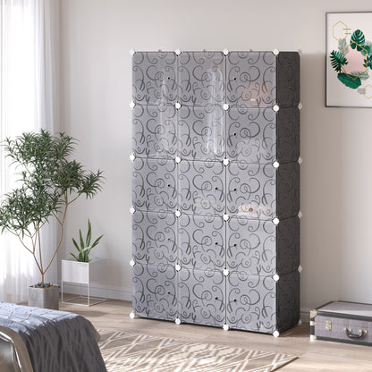 خزانة ملابس محمولة من HOMCOM لغرفة النوم، خزانة بحجم 15 مكعبًا مع قضيب تعليق، خزانة تخزين معيارية، دولاب بلاستيكي لتوفير المساحة، باللونين الأبيض والأسود