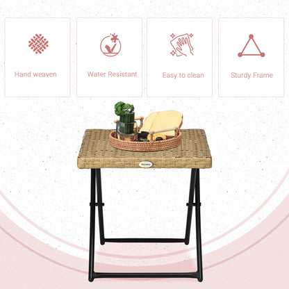 طاولة قهوة صغيرة مربعة قابلة للطي من Outsunny Garden، طاولة جانبية منسوجة من الخيزران في الهواء الطلق، مقاس 40 ارتفاعًا × 40 طولًا × 40 سم عرضًا سم، طبيعية