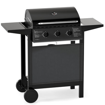 3-Burner Propane Gas Grill 24,000 BTU Portable with Lid and Side Tables