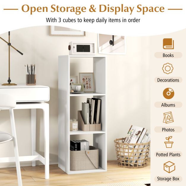 3-Cube Bookshelf Vertical Bookcase Open Storage Organizer-White