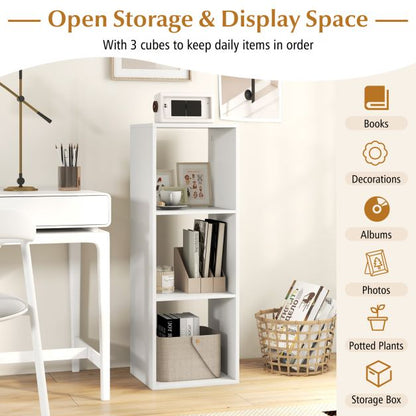 3-Cube Bookshelf Vertical Bookcase Open Storage Organizer-White