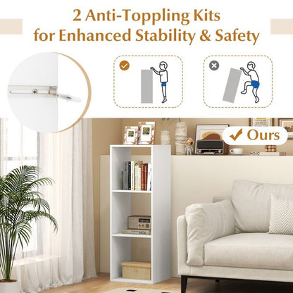 3-Cube Bookshelf Vertical Bookcase Open Storage Organizer-White