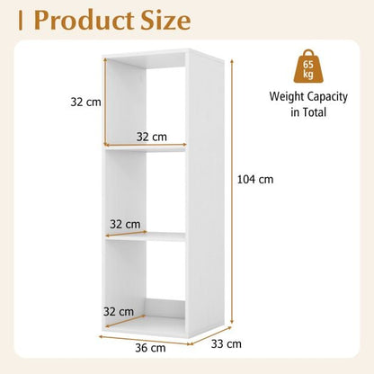 3-Cube Bookshelf Vertical Bookcase Open Storage Organizer-White