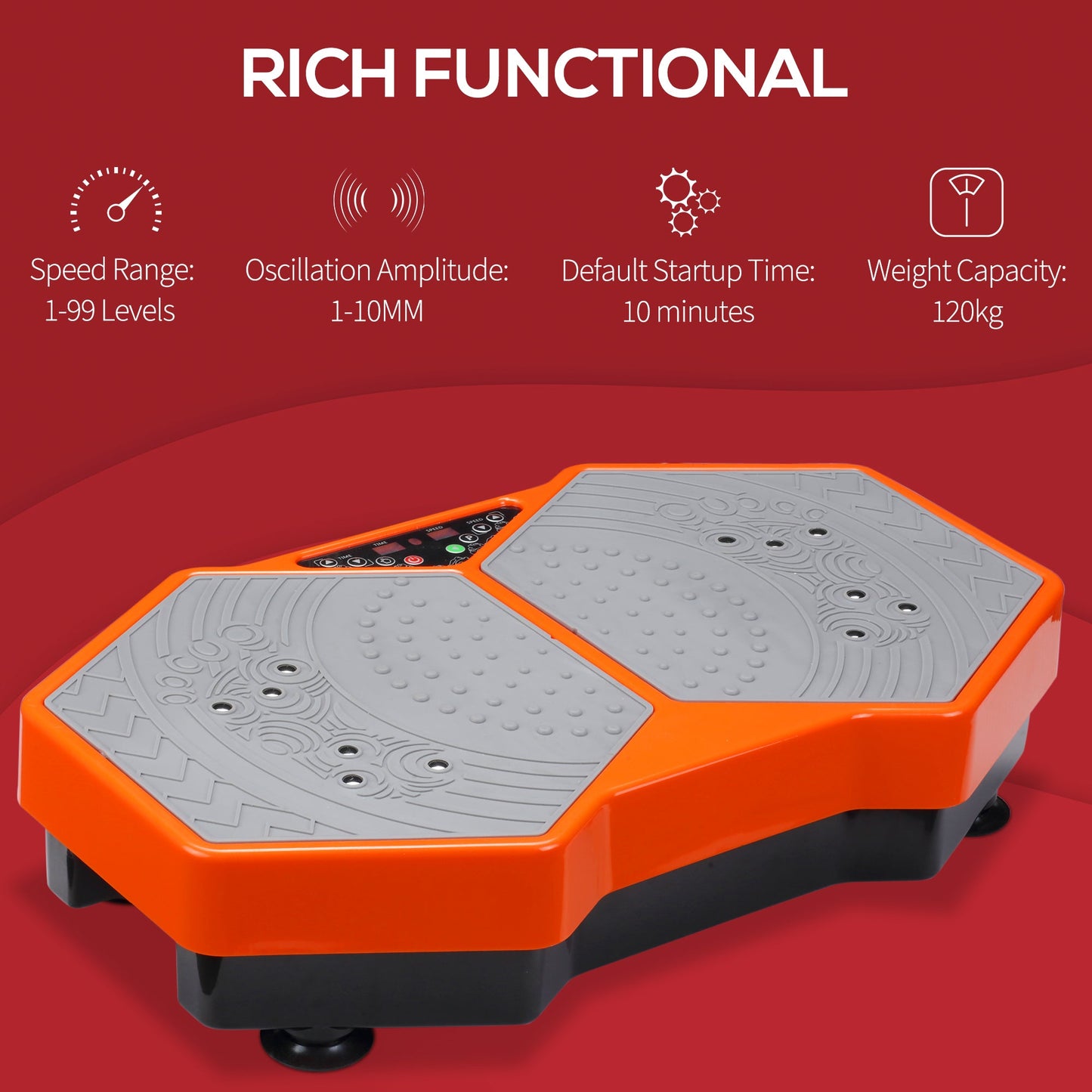 HOMCOM Sports Vibration Plate, Remote Control, Resistance Bands, 99 Levels - Orange and Grey