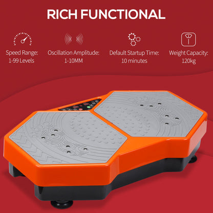 HOMCOM Sports Vibration Plate, Remote Control, Resistance Bands, 99 Levels - Orange and Grey