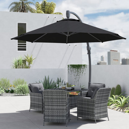 Outsunny 3(m) Parasol ogrodowy z wysięgnikiem, okrągły parasol z korbką, podstawą krzyżową, aluminiową ramą i obrotem 360√Ç¬∞, parasol tarasowy typu banan do ochrony przed słońcem na zewnątrz, czarny