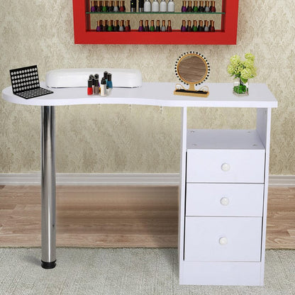 106cm White 3 Drawers Manicure Table with Metal Leg