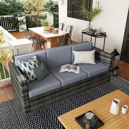 Outsunny 3-osobowa sofa ogrodowa All Weather, sofa ogrodowa rattanowa z poduszkami i ramą Mental, szara