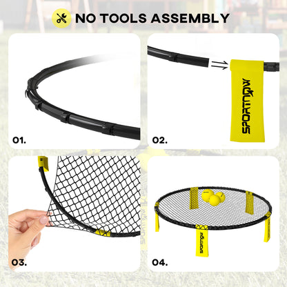 SPORTNOW Spike Ball Set, Mini Beach Games Set with Net, 3 Balls and Ball Pump, Portable with Carrying Bag for Outdoor Team Sports, Yellow