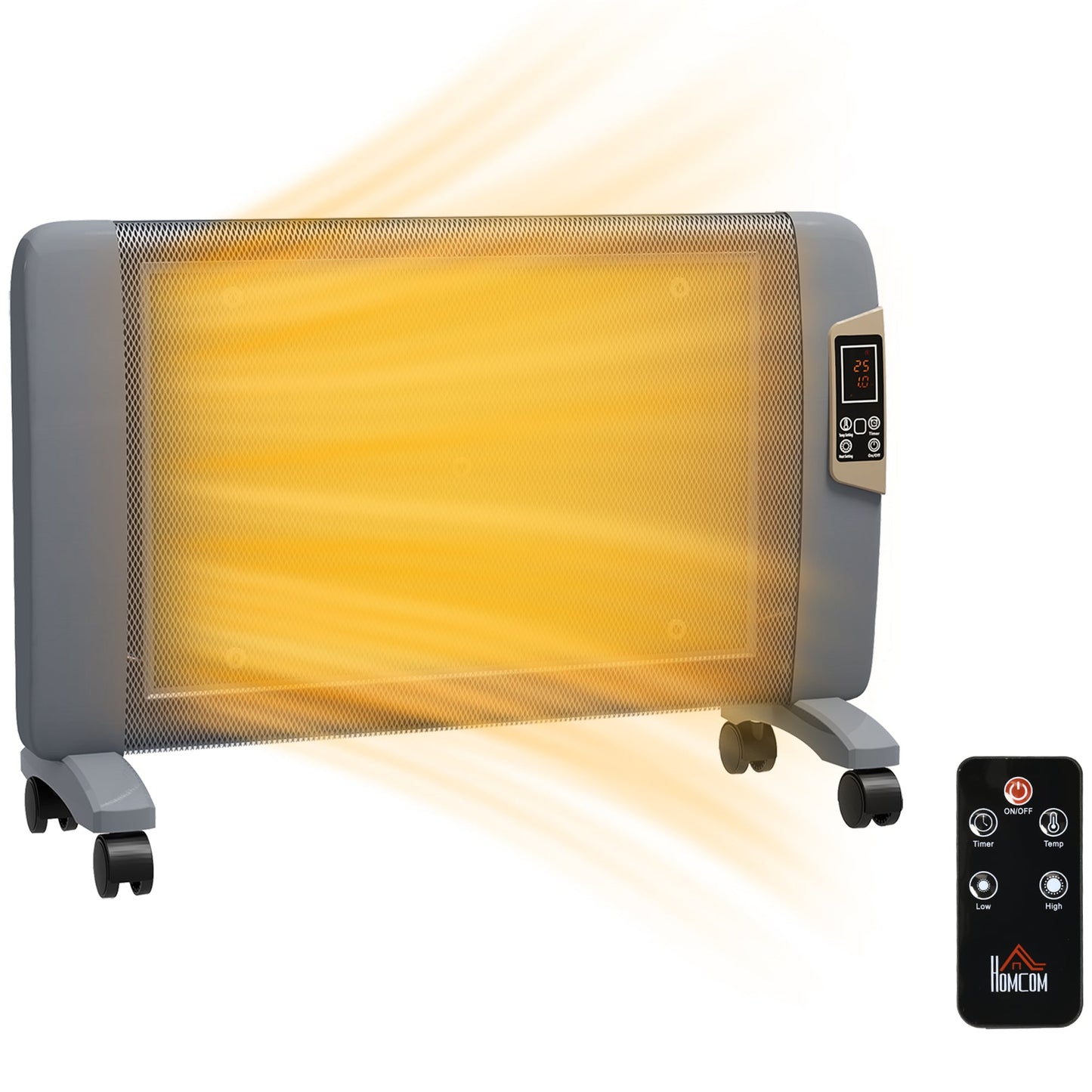 HOMCOM Mica Elektryczny Grzejnik Pomieszczeniowy, Przenośny Grzejnik Do Domu z 2 Ustawieniami Grzania, Salon, Gabinet, Garaż, Regulowana Temperatura 18-30√Ç¬∞C, 1000 W/2000 W, Szary
