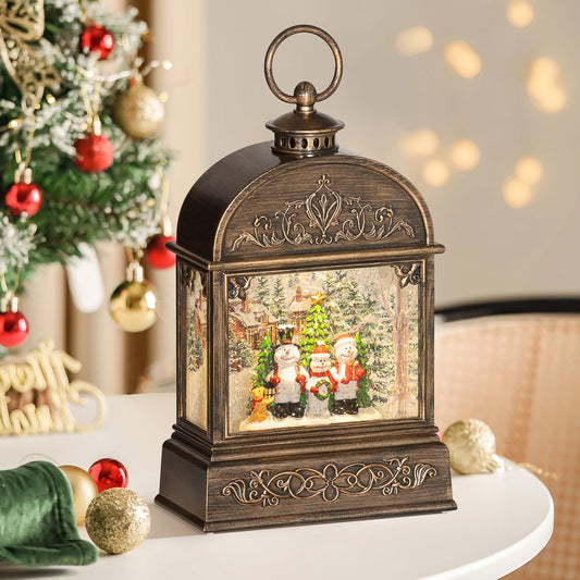 HOMCOM Christmas Snow Globe Lantern with Lights and Music, Snow Globe with Swirling Glitter, Battery Operated Musical Christmas Decoration for Holiday Party Gift, Bronze Tone