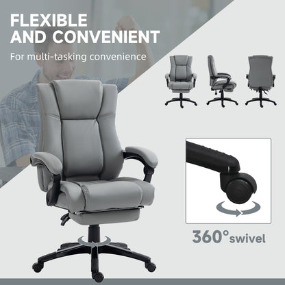 Vinsetto PU Leather Office Chair, Swivel Computer Chair with Footrest, Wheels, Adjustable Height, Grey