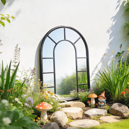Outsunny Arched Mirror, Shatterproof Acrylic Windowpane Wall Mounted Mirror with Robust Metal Frame, 71 x 51 cm, Black