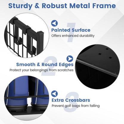 3 Golf Bag Stand for Clubs with Lockable Wheels and Removable Hooks-Black