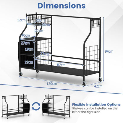 3 Golf Bag Stand for Clubs with Lockable Wheels and Removable Hooks-Black