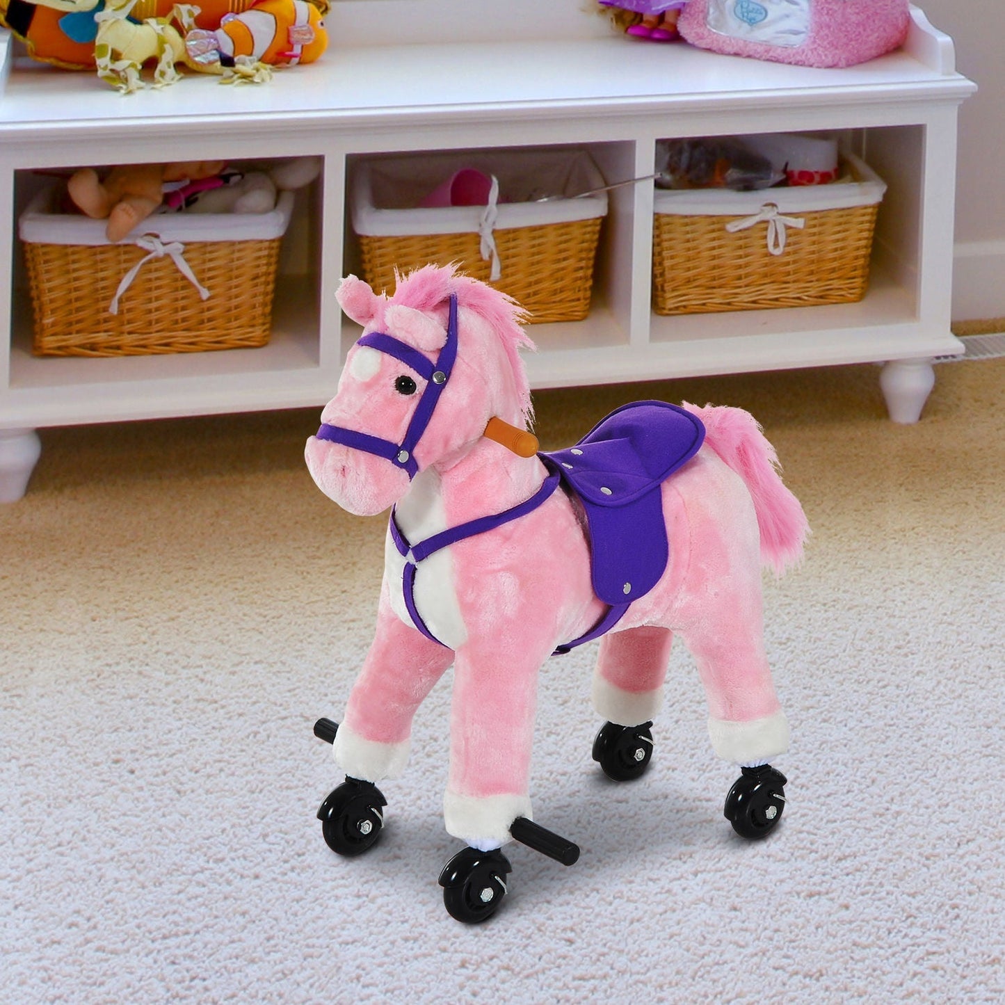 Rocking Horse With Rolling Wheels and Sound - Pink