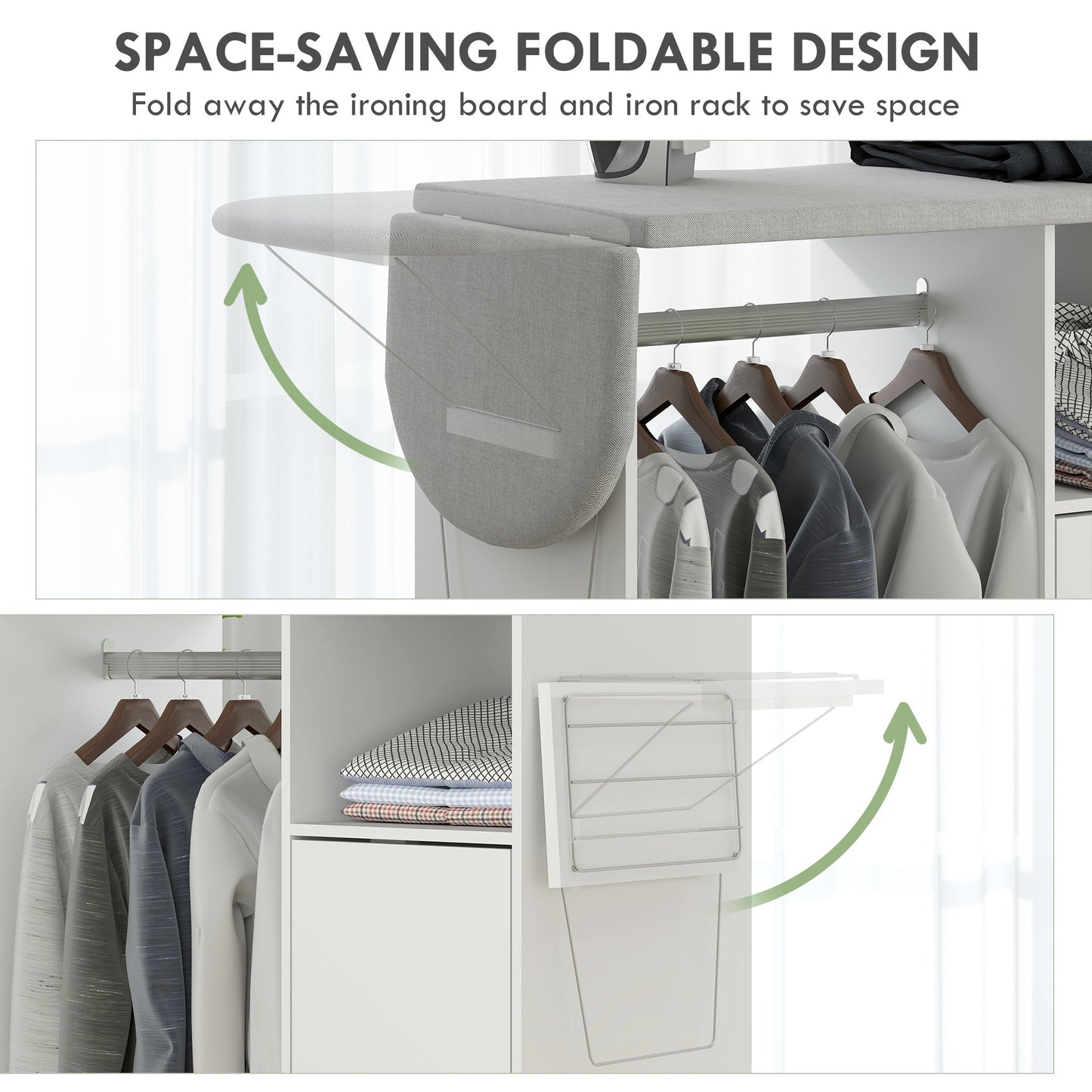 HOMCOM Rolling Ironing Board Cabinet, Foldable Ironing Station with Storage, Wheels for Home, Laundry Room, White