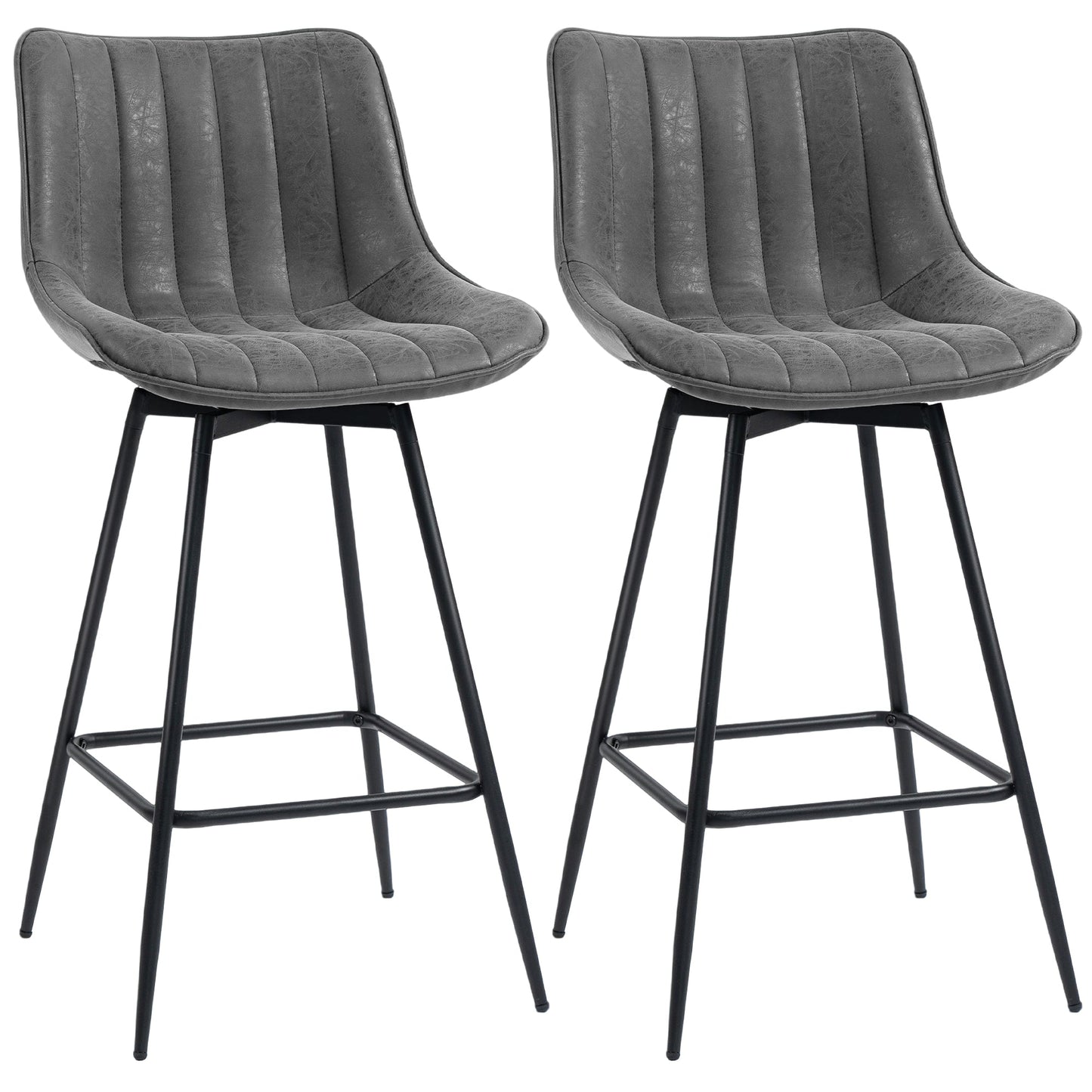 HOMCOM Set of 2 PU Leather Swivel Bar Stools - Grey