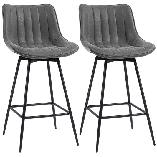 HOMCOM Set of 2 PU Leather Swivel Bar Stools - Grey