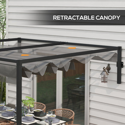 Outsunny 3 x 4m Lean To Pergola، عريشة معدنية مع سقف قابل للسحب للشواية والحديقة والفناء والسطح