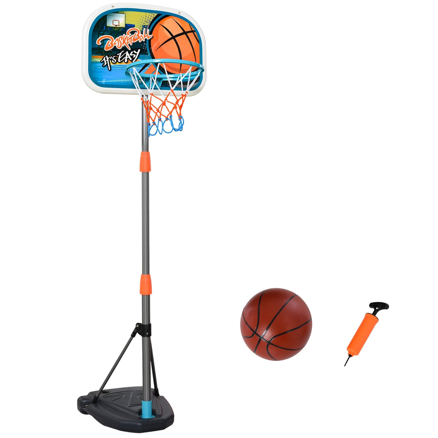 HOMCOM Dziecięcy kosz do koszykówki i stojak przenośny zestaw do koszykówki z pompką do piłek siatka tablica regulowana wysokość od 126 cm do 158 cm