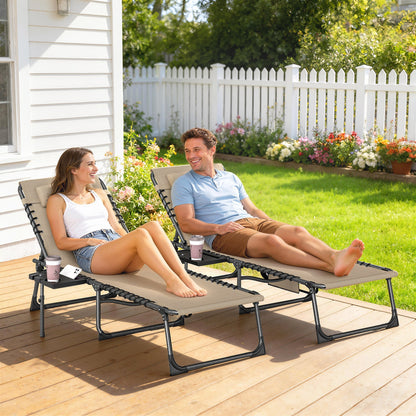 Outsunny Five-Position Reclining Sun Loungers Set of 2 - Beige