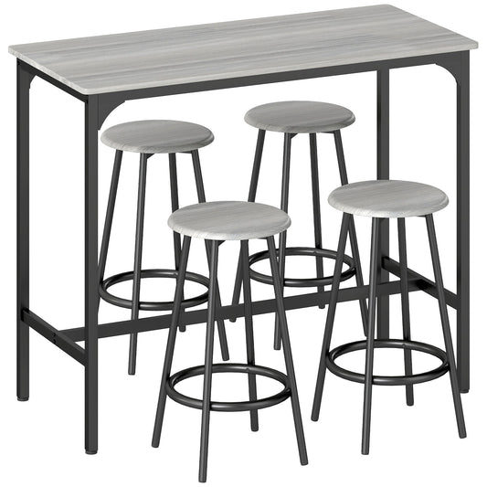 HOMCOM Five-Piece Industrial-Style Bar Table Set - Grey/Black